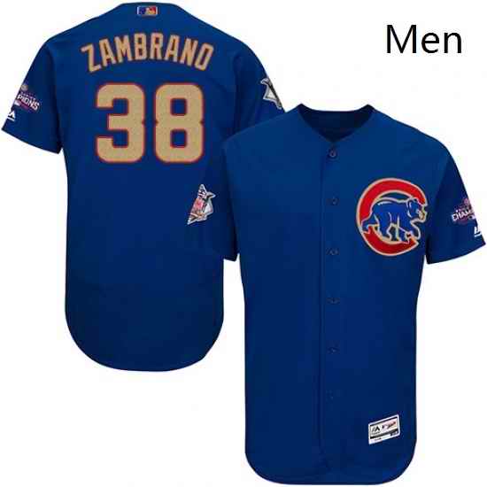 Mens Majestic Chicago Cubs 38 Carlos Zambrano Authentic Royal Blue 2017 Gold Champion Flex Base MLB Jersey